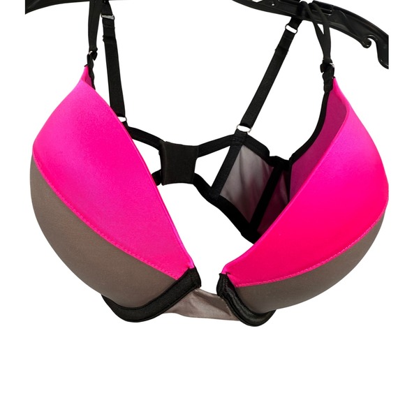 Victoria's Secret Very Sexy Push Up Pigeonant Bra 32DDD Hot Pink Gray Colorblock - Picture 4 of 14
